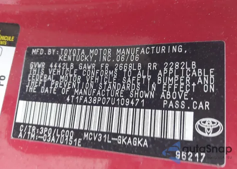 2007 Toyota Camry Solara Sle z USA, uszkodzony, nr VIN 4T1FA38P07U109471